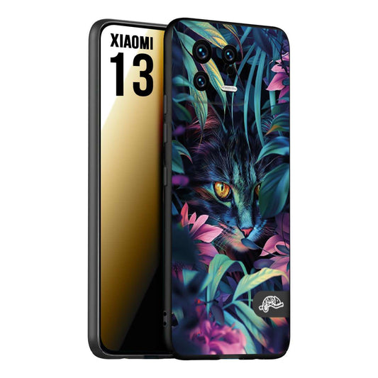 CUSTOMIZZA - Custodia cover nera morbida in tpu compatibile per Xiaomi 13 animali color giungla tropicale occhio di gatto colori vibranti disegnato