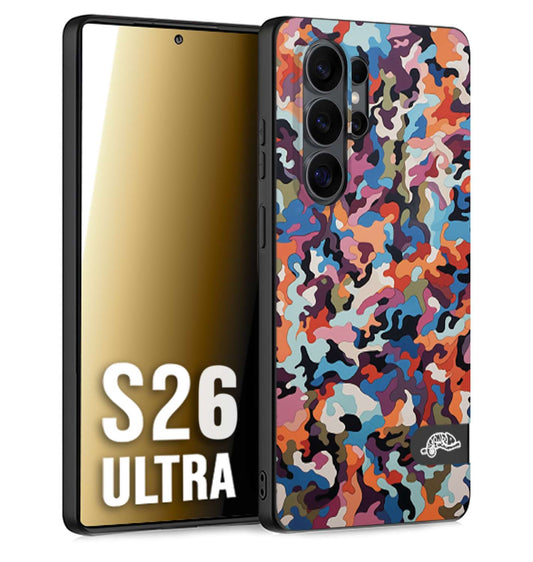 CUSTOMIZZA - Custodia cover nera morbida in tpu compatibile per Samsung S26 ULTRA camouflage mimetico militare moderno blu arancio rosa