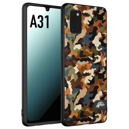 CUSTOMIZZA - Custodia cover nera morbida in tpu compatibile per Samsung A31 camouflage mimetico militare moderno blu marrone beige