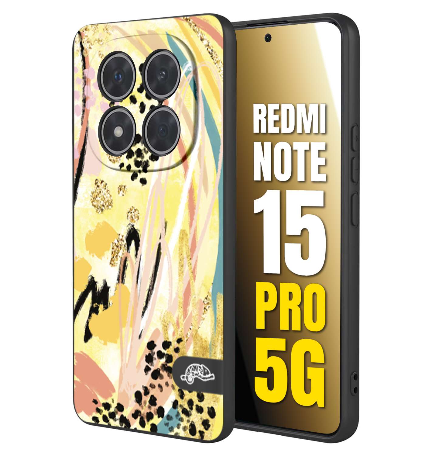 CUSTOMIZZA - Custodia cover nera morbida in tpu compatibile per Xiaomi Redmi Note 15 PRO 5G astratti donna flower fantasia estate gialla rosa leopardata