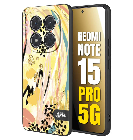 CUSTOMIZZA - Custodia cover nera morbida in tpu compatibile per Xiaomi Redmi Note 15 PRO 5G astratti donna flower fantasia estate gialla rosa leopardata