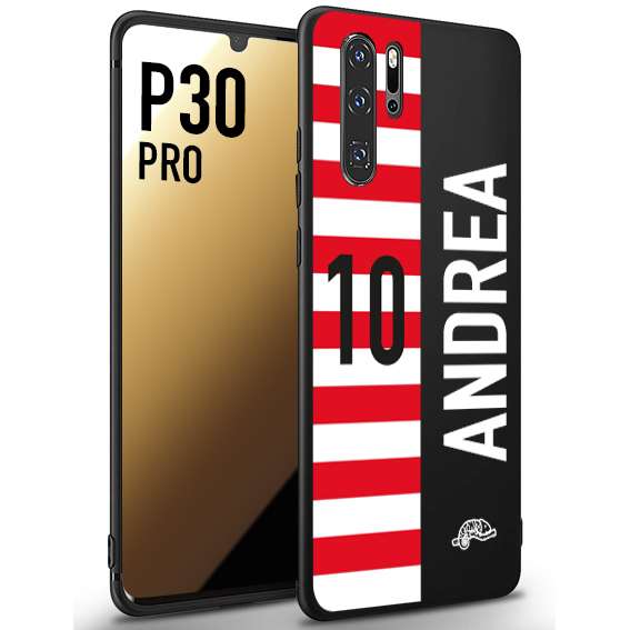 CUSTOMIZZA - Custodia cover nera morbida in tpu compatibile per Huawei P30 PRO personalizzata calcio football nome e numero calciatori bianco rossa