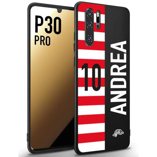 CUSTOMIZZA - Custodia cover nera morbida in tpu compatibile per Huawei P30 PRO personalizzata calcio football nome e numero calciatori bianco rossa