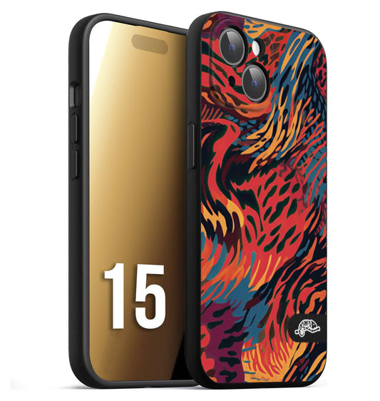 CUSTOMIZZA - Custodia cover nera morbida in tpu compatibile per iPhone 15 leopardato maculato tigrato colorata fiamme rossa blu arancione