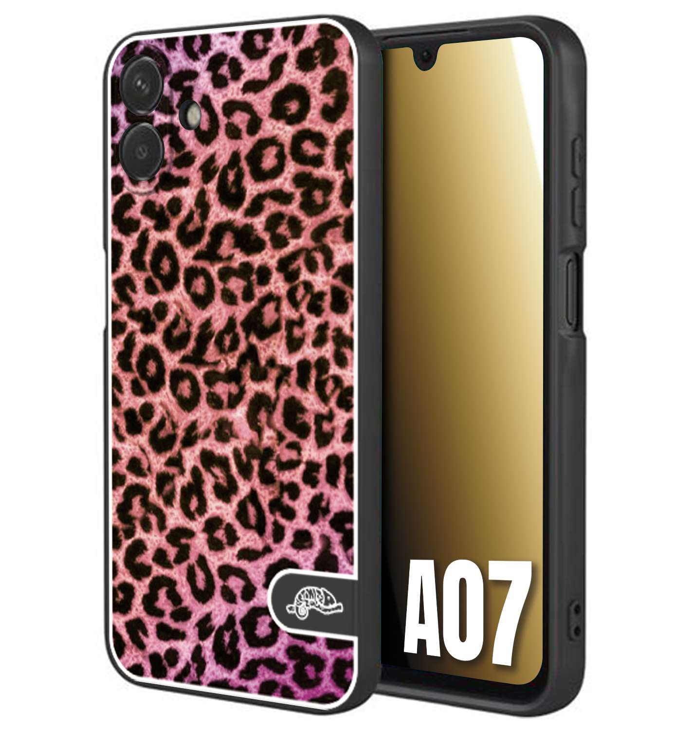 CUSTOMIZZA - Custodia cover nera morbida in tpu compatibile per Samsung A07 leopardato maculato donna rosa leopard