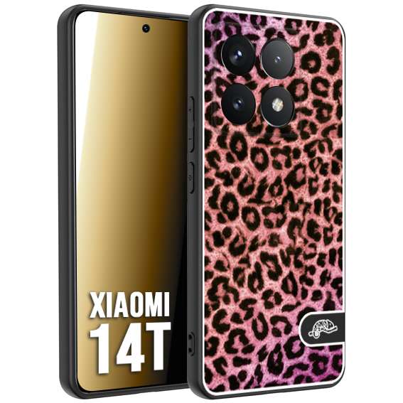 CUSTOMIZZA - Custodia cover nera morbida in tpu compatibile per Xiaomi 14T leopardato maculato donna rosa leopard