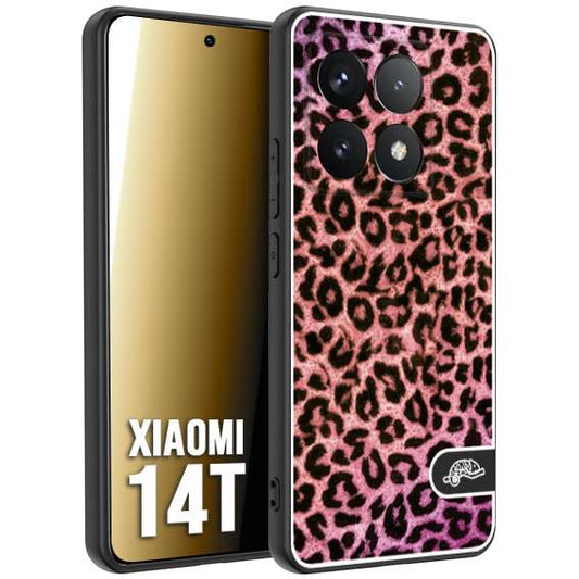 CUSTOMIZZA - Custodia cover nera morbida in tpu compatibile per Xiaomi 14T leopardato maculato donna rosa leopard