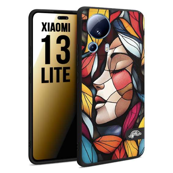 CUSTOMIZZA - Custodia cover nera morbida in tpu compatibile per Xiaomi 13 LITE Vetrata artistica volto di donna profilo fogliare mosaico di vetro colorato