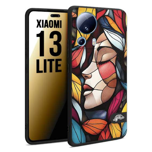 CUSTOMIZZA - Custodia cover nera morbida in tpu compatibile per Xiaomi 13 LITE Vetrata artistica volto di donna profilo fogliare mosaico di vetro colorato