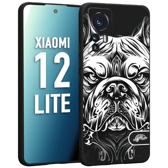 CUSTOMIZZA - Custodia cover nera morbida in tpu compatibile per Xiaomi 12 LITE bulldog bianco a rilievo disegnato tattoo tatuaggio