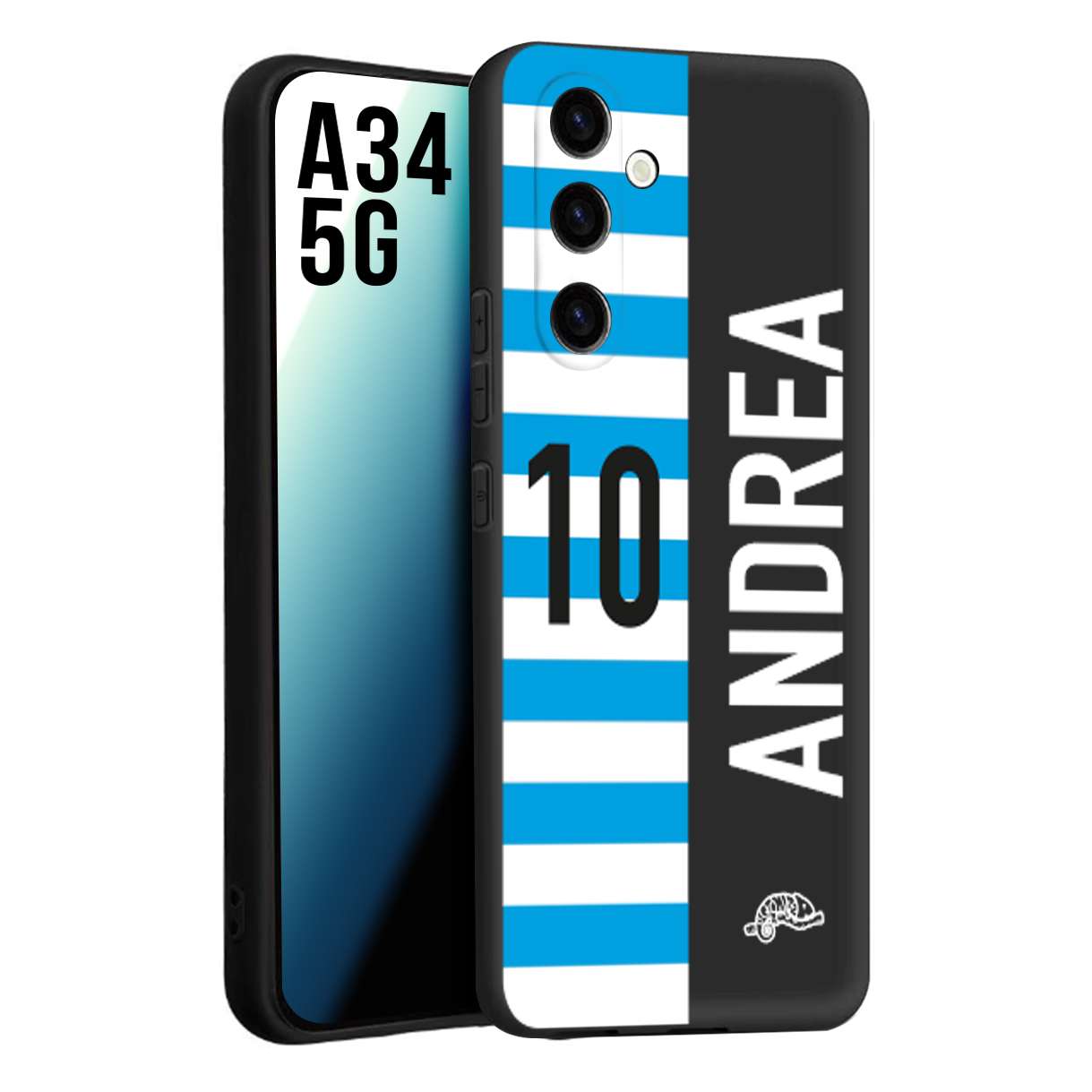 CUSTOMIZZA - Custodia cover nera morbida in tpu compatibile per Samsung A34 5G personalizzata calcio football nome e numero calciatori biancazzurri