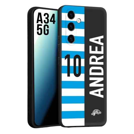 CUSTOMIZZA - Custodia cover nera morbida in tpu compatibile per Samsung A34 5G personalizzata calcio football nome e numero calciatori biancazzurri