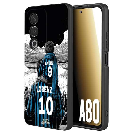 CUSTOMIZZA - Custodia cover nera morbida in tpu compatibile per Oppo A80 personalizzata calcio football padre e figlio calciatori nerazzurra