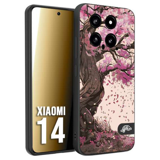 CUSTOMIZZA - Custodia cover nera morbida in tpu compatibile per Xiaomi 14 giapponese colori morbidi fiori di ciliegio rosa disegnata
