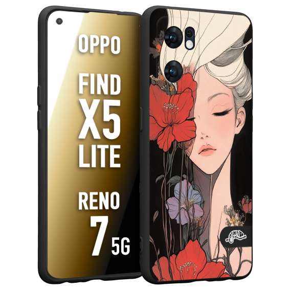 CUSTOMIZZA - Custodia cover nera morbida in tpu compatibile per Oppo Reno 7 - Find X5 LITE woman flower Fantasia Floreale Design Donna e Fiori, Retro Artistico