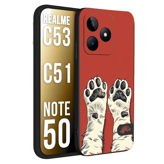 CUSTOMIZZA - Custodia cover nera morbida in tpu compatibile per Realme C53 - C51 - NOTE 50 zampe di gatto cat paws rossa red disegnata fumetto cartoon