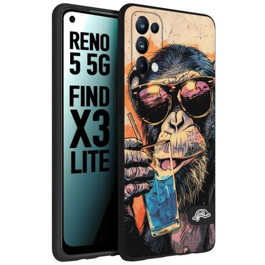 CUSTOMIZZA - Custodia cover nera morbida in tpu compatibile per Oppo Reno 5 5G estate disegnata cocktails animali simpatici scimmia monkey negroni