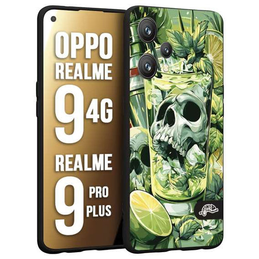 CUSTOMIZZA - Custodia cover nera morbida in tpu compatibile per Realme 9 4G - 9 PRO PLUS Mojito cocktail teschio illustrazione drink lime menta ghiacci tropicale street art