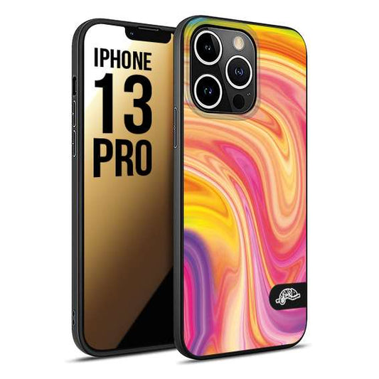 CUSTOMIZZA - Custodia cover nera morbida in tpu compatibile per iPhone 13 PRO colorata fantasia vortice marmo onde rosa fucsia gialla