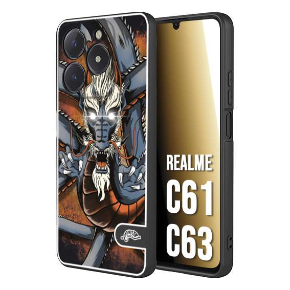 CUSTOMIZZA - Custodia cover nera morbida in tpu compatibile per Realme C61 - C63 drago giapponese tattoo japan dragon