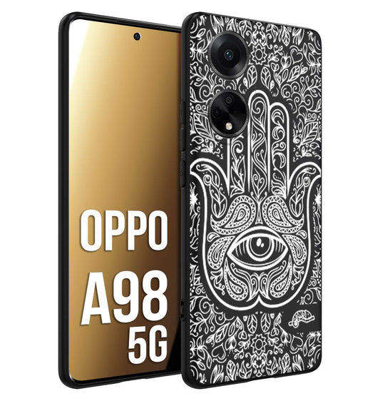 CUSTOMIZZA - Custodia cover nera morbida in tpu compatibile per Oppo A98 5G mano di fatima effetto rilievo mandala donna