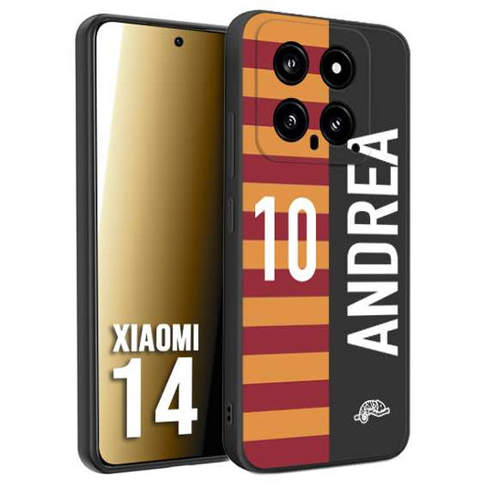 CUSTOMIZZA - Custodia cover nera morbida in tpu compatibile per Xiaomi 14 personalizzata calcio football nome e numero calciatori giallo rossi