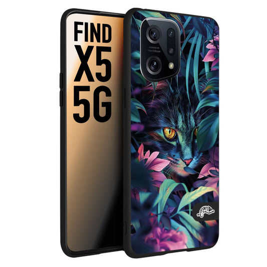 CUSTOMIZZA - Custodia cover nera morbida in tpu compatibile per Oppo Find X5 animali color giungla tropicale occhio di gatto colori vibranti disegnato