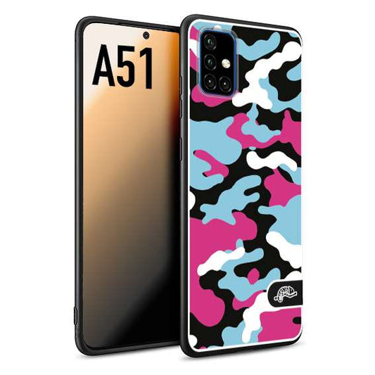 CUSTOMIZZA - Custodia cover nera morbida in tpu compatibile per Samsung A51 camouflage mimetico militare fucsia celeste