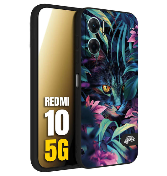CUSTOMIZZA - Custodia cover nera morbida in tpu compatibile per Xiaomi Redmi 10 5G animali color giungla tropicale occhio di gatto colori vibranti disegnato