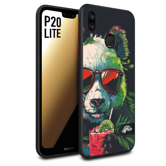 CUSTOMIZZA - Custodia cover nera morbida in tpu compatibile per Huawei P20 LITE estate disegnata cocktails animali simpatici panda mojito