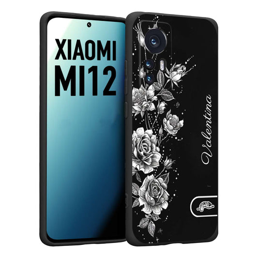 CUSTOMIZZA - Custodia cover nera morbida in tpu compatibile per Xiaomi 12 5G a rilievo soft touch personalizzata nome rose fiori donna