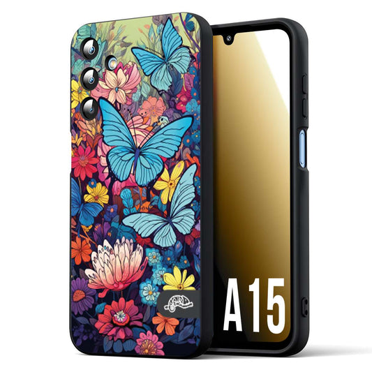 CUSTOMIZZA - Custodia cover nera morbida in tpu compatibile per Samsung A24 farfalle butterfly moderno donna disegnate gialla blu rosa