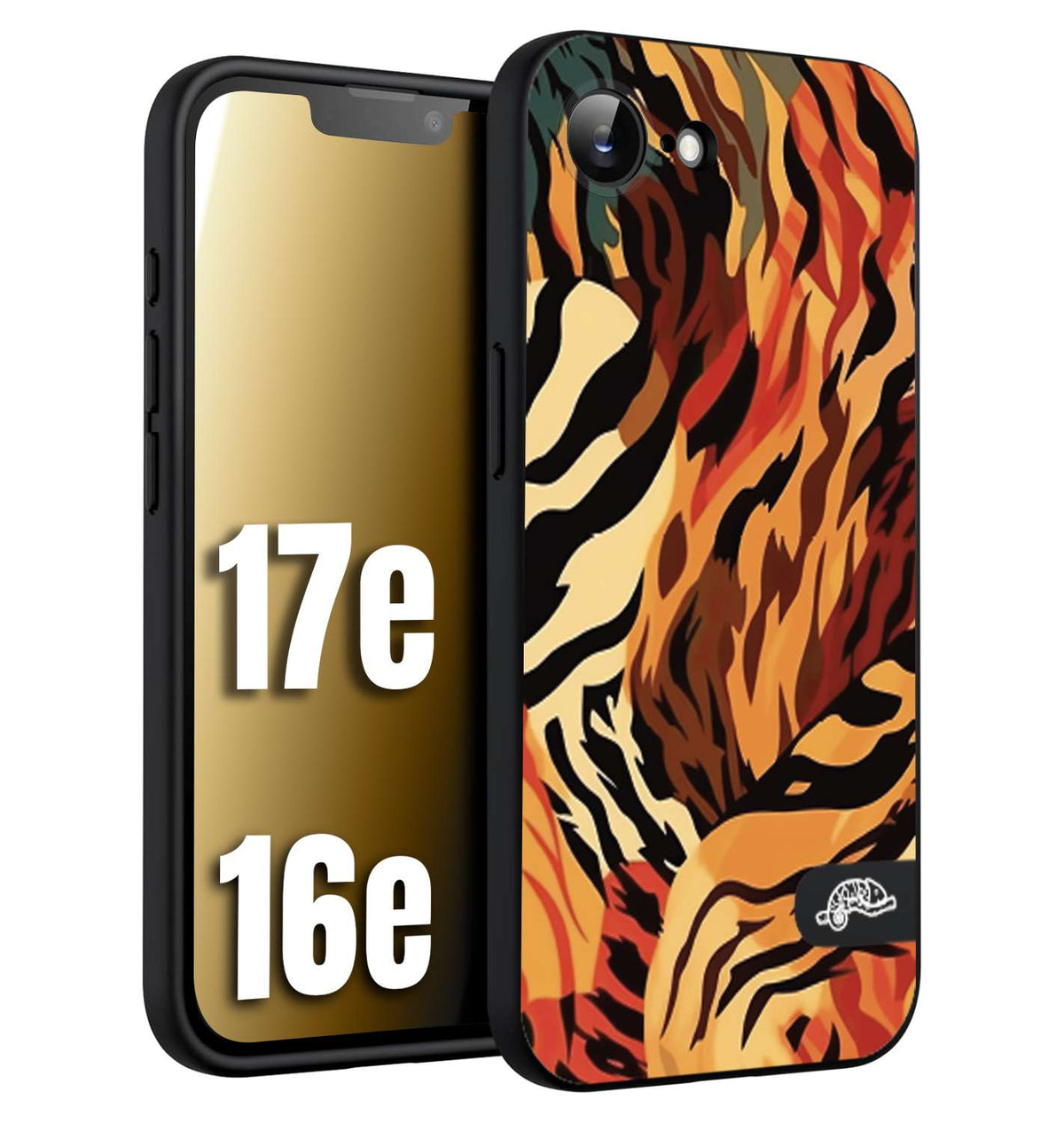CUSTOMIZZA - Custodia cover nera morbida in tpu compatibile per iPhone 16E - 17E leopardato maculato tigrato tiger colorata gialla rossa arancio