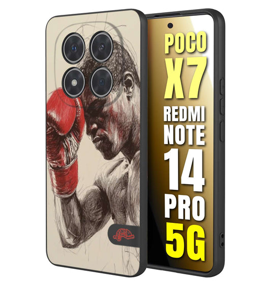 CUSTOMIZZA - Custodia cover nera morbida in tpu compatibile per Xiaomi Redmi Note 14 PRO 5G pugilato pugili disegno tattoo guantoni boxer pesi massimi