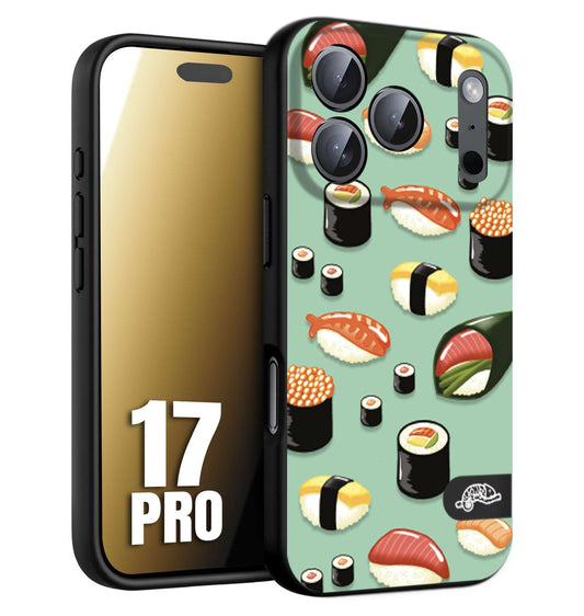 CUSTOMIZZA - Custodia cover nera morbida in tpu compatibile per iPhone 17 PRO sushi disegni giapponese nighiri acquamarina verde