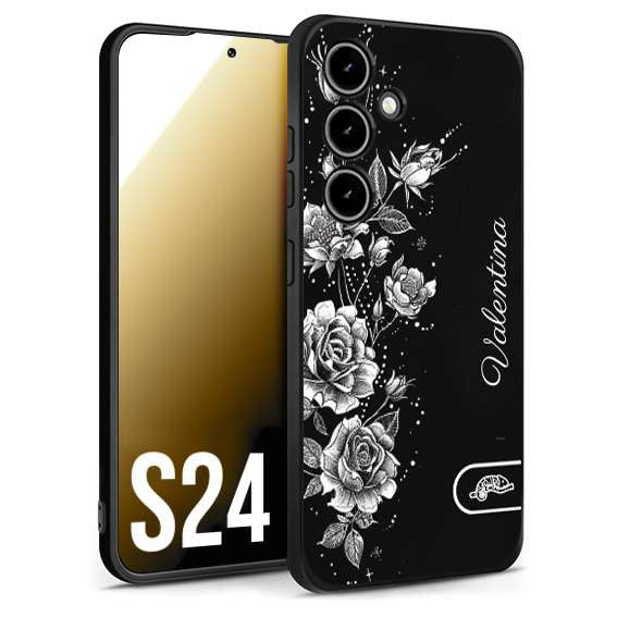 CUSTOMIZZA - Custodia cover nera morbida in tpu compatibile per Samsung S24 a rilievo soft touch personalizzata nome rose fiori donna