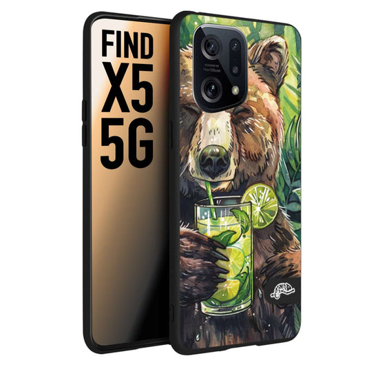 CUSTOMIZZA - Custodia cover nera morbida in tpu compatibile per Oppo Find X5 estate disegnata cocktails animali simpatici orso bear negroni