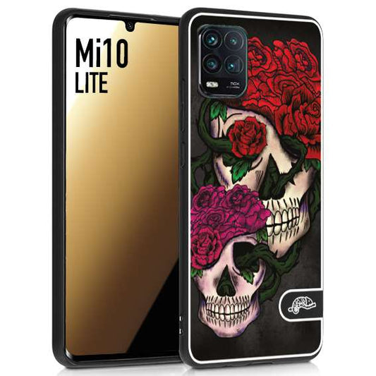 CUSTOMIZZA - Custodia cover nera morbida in tpu compatibile per Xiaomi Mi 10 LITE teschi e rose rosse fucsia skull and roses
