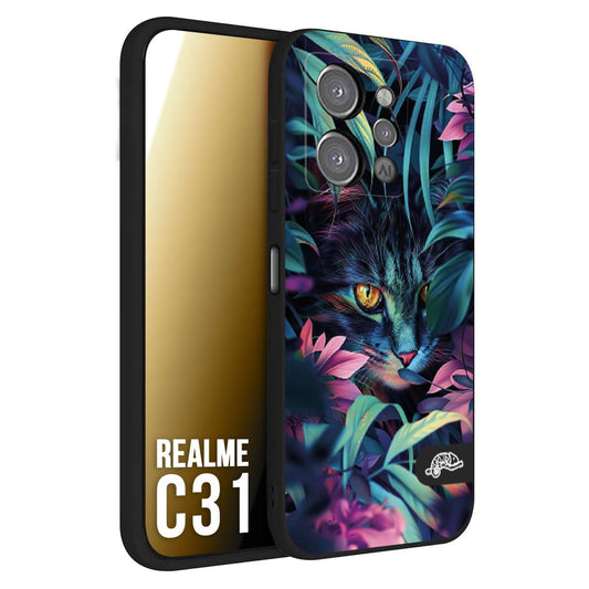 CUSTOMIZZA - Custodia cover nera morbida in tpu compatibile per Realme C31 animali color giungla tropicale occhio di gatto colori vibranti disegnato