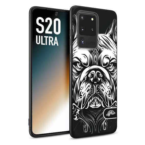 CUSTOMIZZA - Custodia cover nera morbida in tpu compatibile per Samsung S20 ULTRA bulldog bianco a rilievo disegnato tattoo tatuaggio