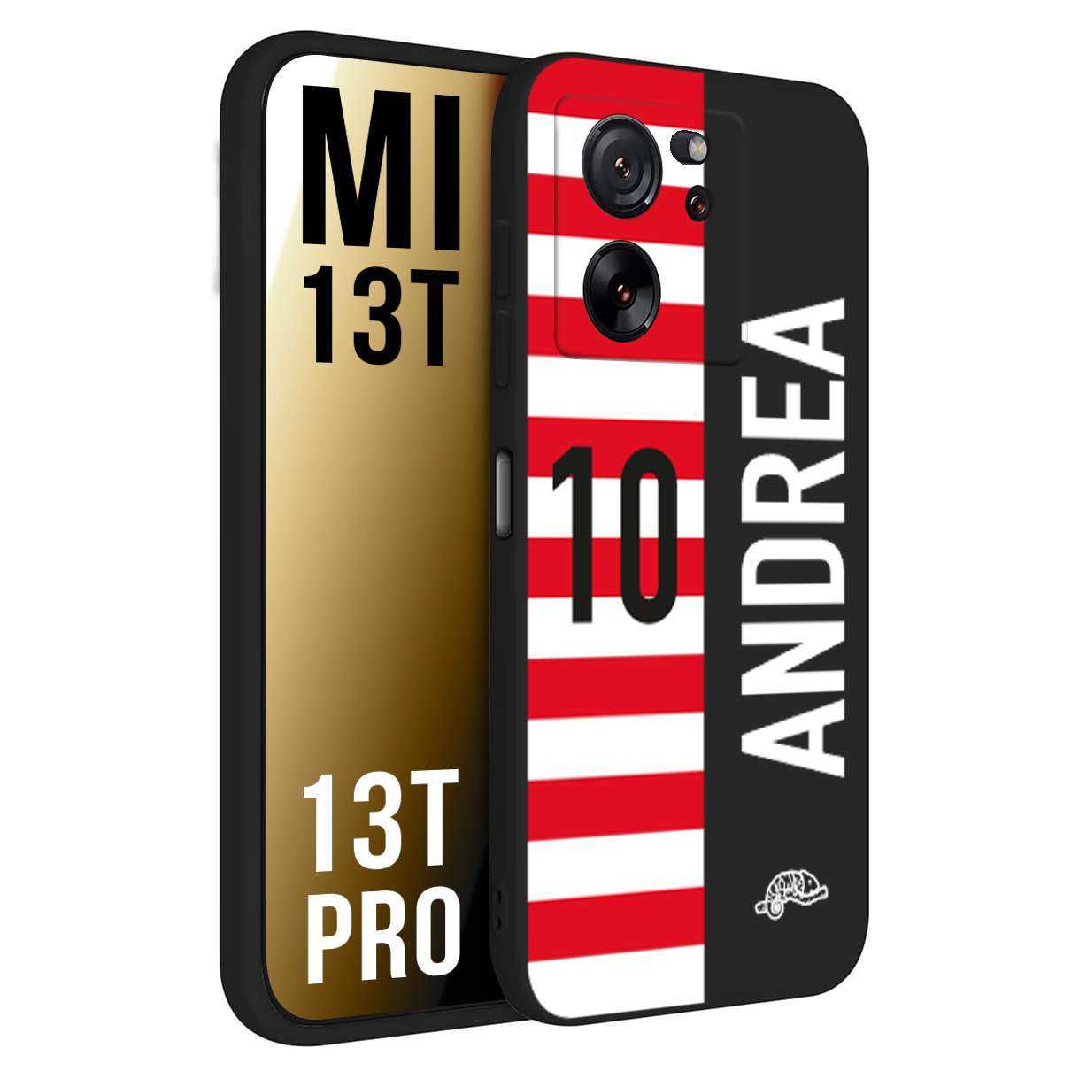 CUSTOMIZZA - Custodia cover nera morbida in tpu compatibile per Xiaomi 13T - 13T PRO personalizzata calcio football nome e numero calciatori bianco rossa