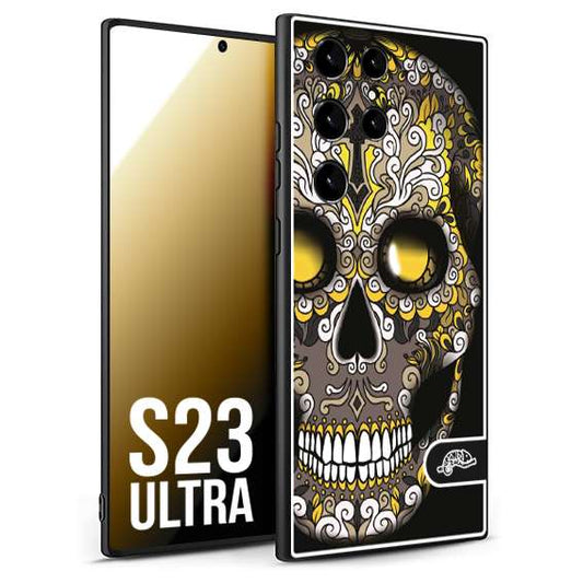 CUSTOMIZZA - Custodia cover nera morbida in tpu compatibile per Samsung S23 ULTRA teschio messicano Mexican skull nero giallo