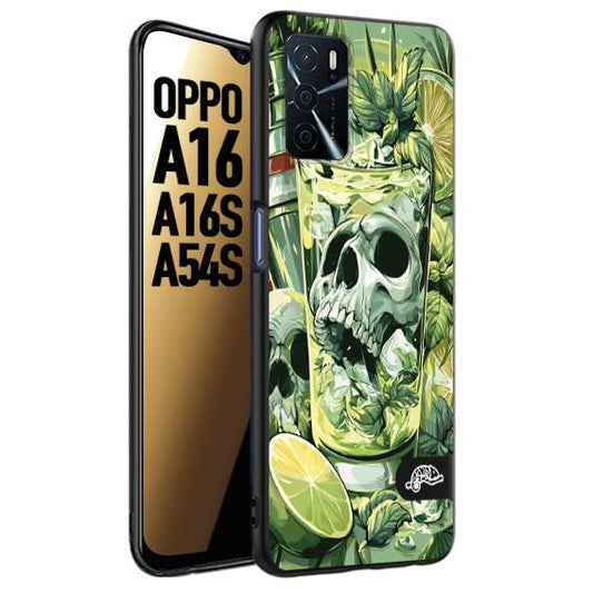 CUSTOMIZZA - Custodia cover nera morbida in tpu compatibile per Oppo A16 - A16S - A54S Mojito cocktail teschio illustrazione drink lime menta ghiacci tropicale street art