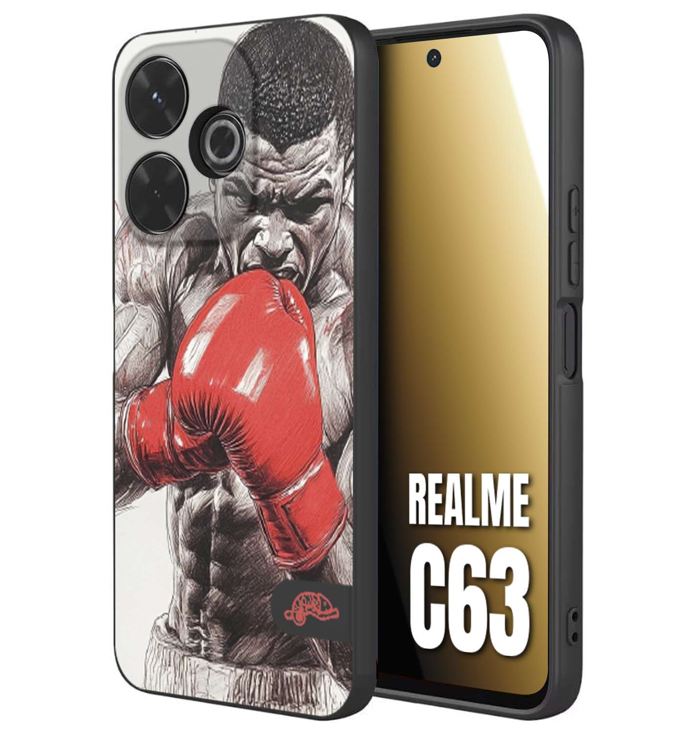 CUSTOMIZZA - Custodia cover nera morbida in tpu compatibile per Realme C63 pugilato pugili disegno tattoo guantoni box pesi massimi gancio