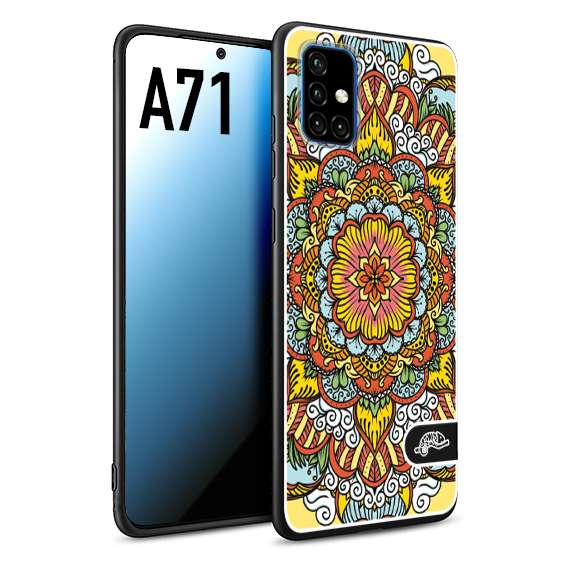 CUSTOMIZZA - Custodia cover nera morbida in tpu compatibile per Samsung A71 mandala colorato fiore nuvole arancione