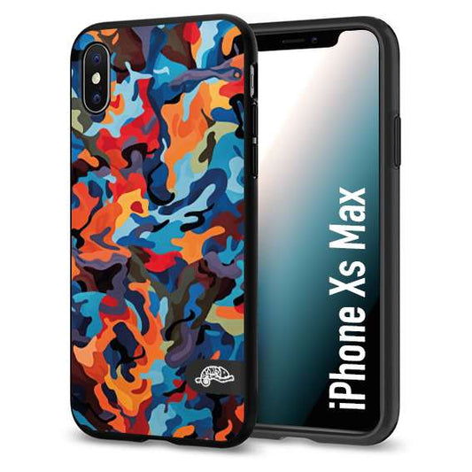 CUSTOMIZZA - Custodia cover nera morbida in tpu compatibile per iPhone Xs Max camouflage mimetico militare moderno blu arancio rosso