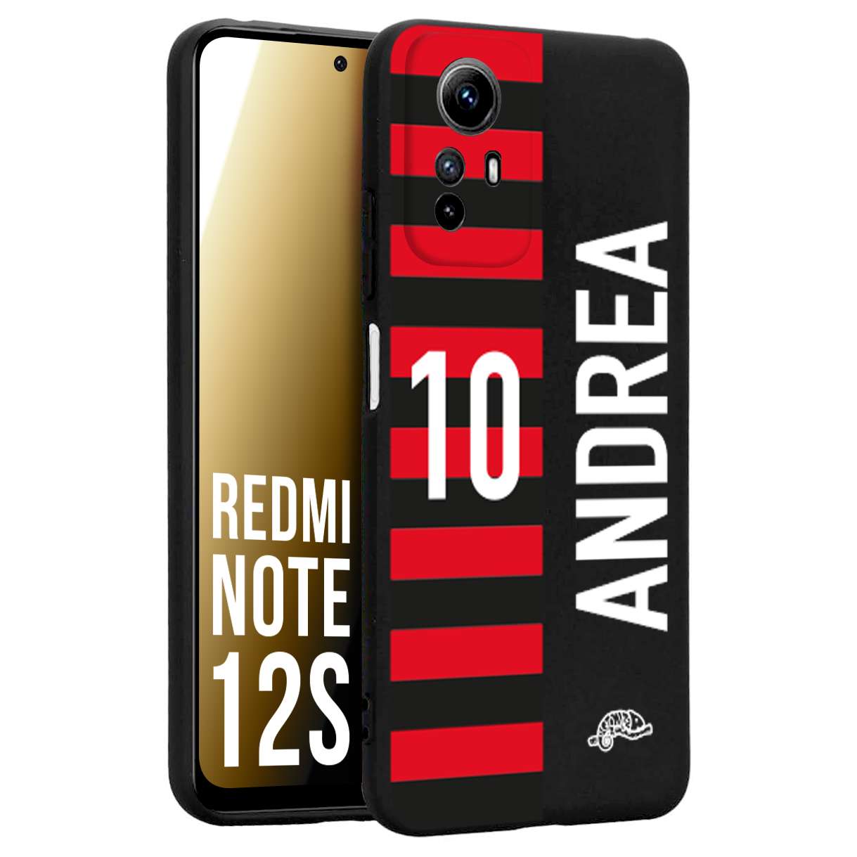 CUSTOMIZZA - Custodia cover nera morbida in tpu compatibile per Xiaomi Redmi Note 12S personalizzata calcio football nome e numero calciatori rossonera