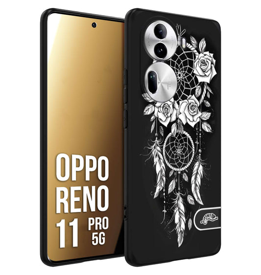 CUSTOMIZZA - Custodia cover nera morbida in tpu compatibile per Oppo Reno 11 PRO 5G acchiappasogni dreamcatcher black and white bianco a rilievo disegnato tattoo tatuaggio
