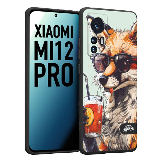 CUSTOMIZZA - Custodia cover nera morbida in tpu compatibile per Xiaomi 12 PRO estate disegnata cocktails animali simpatici fox volpe negroni