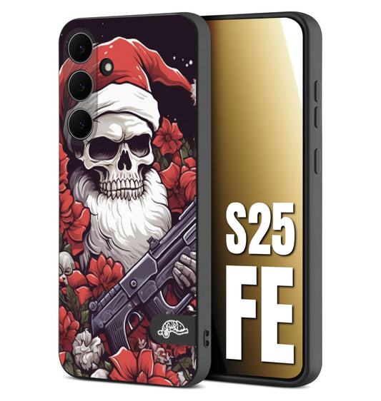 CUSTOMIZZA - Custodia cover nera morbida in tpu compatibile per Samsung S25 FE teschio natale santa claus fiori tattoo disegnato